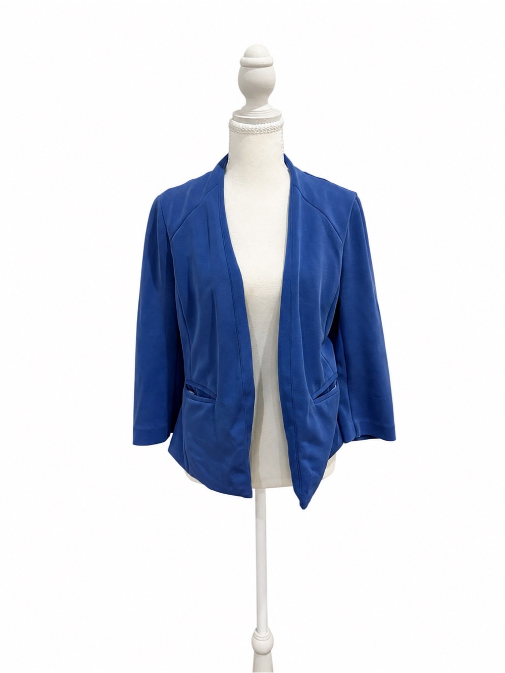 Skies Are Blue Open Front Blazer Cardigan Blue Stretch Knit Jacket Small